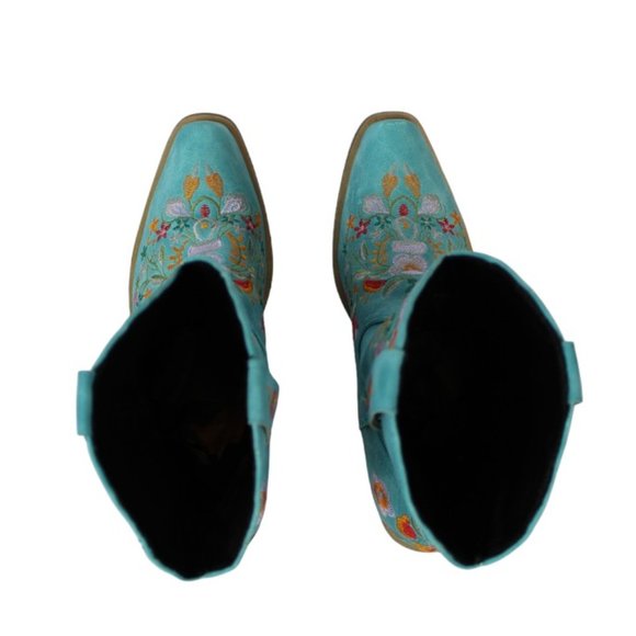 Balajoy 7.5 Blue Cowgirl Embroidery Ankle Boots Floral Western Boho Slipon Comfy - Picture 15 of 16